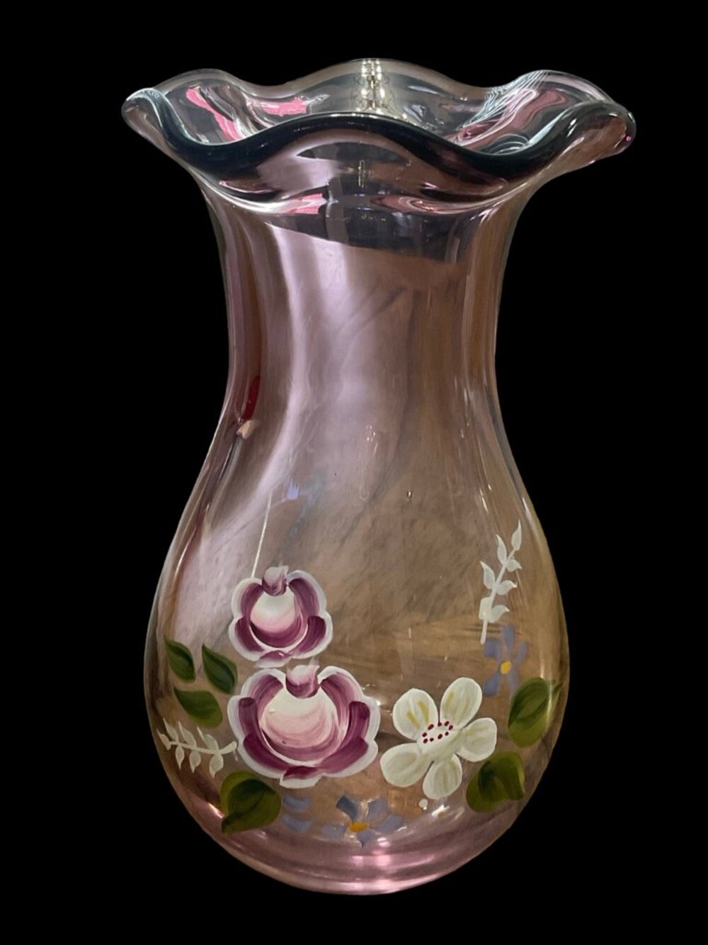 Purple Hand Painted Floral Vase w/ Ruffle Rim